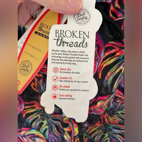 Broken Threads Surf, Tropical Swim Trunks, Sz L black NEW - Picture 6 of 7